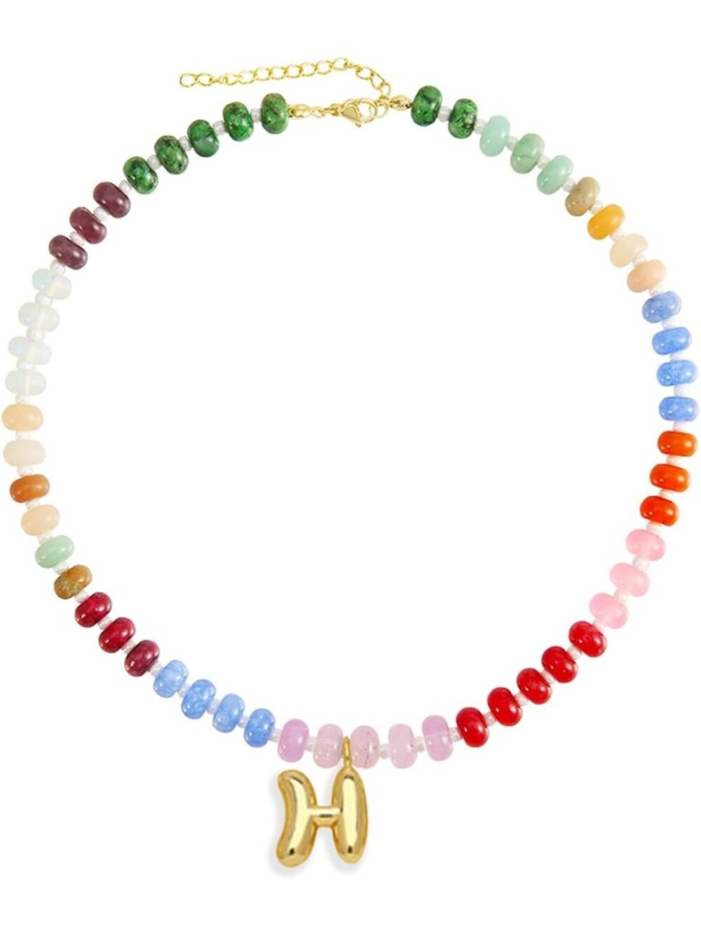 Colorful Boho Beaded Initial Necklace with Gold Pendant, Handmade Summer Choker